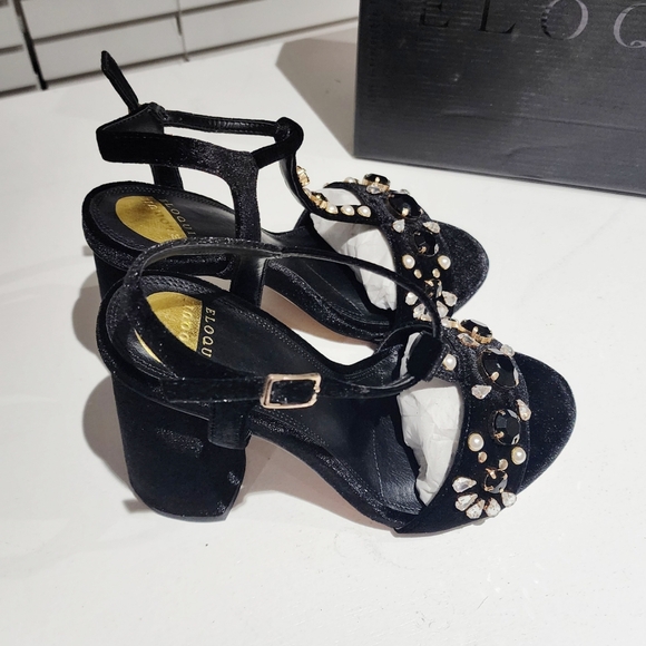 NIB Eloquii T-Strap 4" High Heeled Chucky Heel Velvet Beaded Shoes 10W - Picture 5 of 8